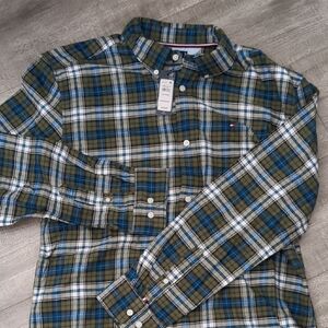 Tommy Hilfiger Green and Blue Plaid Casual Shirt